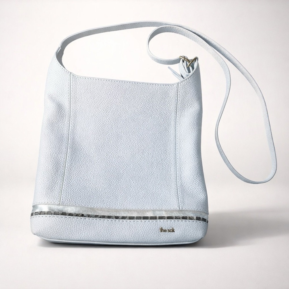 The Sak Pebbled Leather Crossbody Bag with Metallic Snakeskin Trim Minimalist